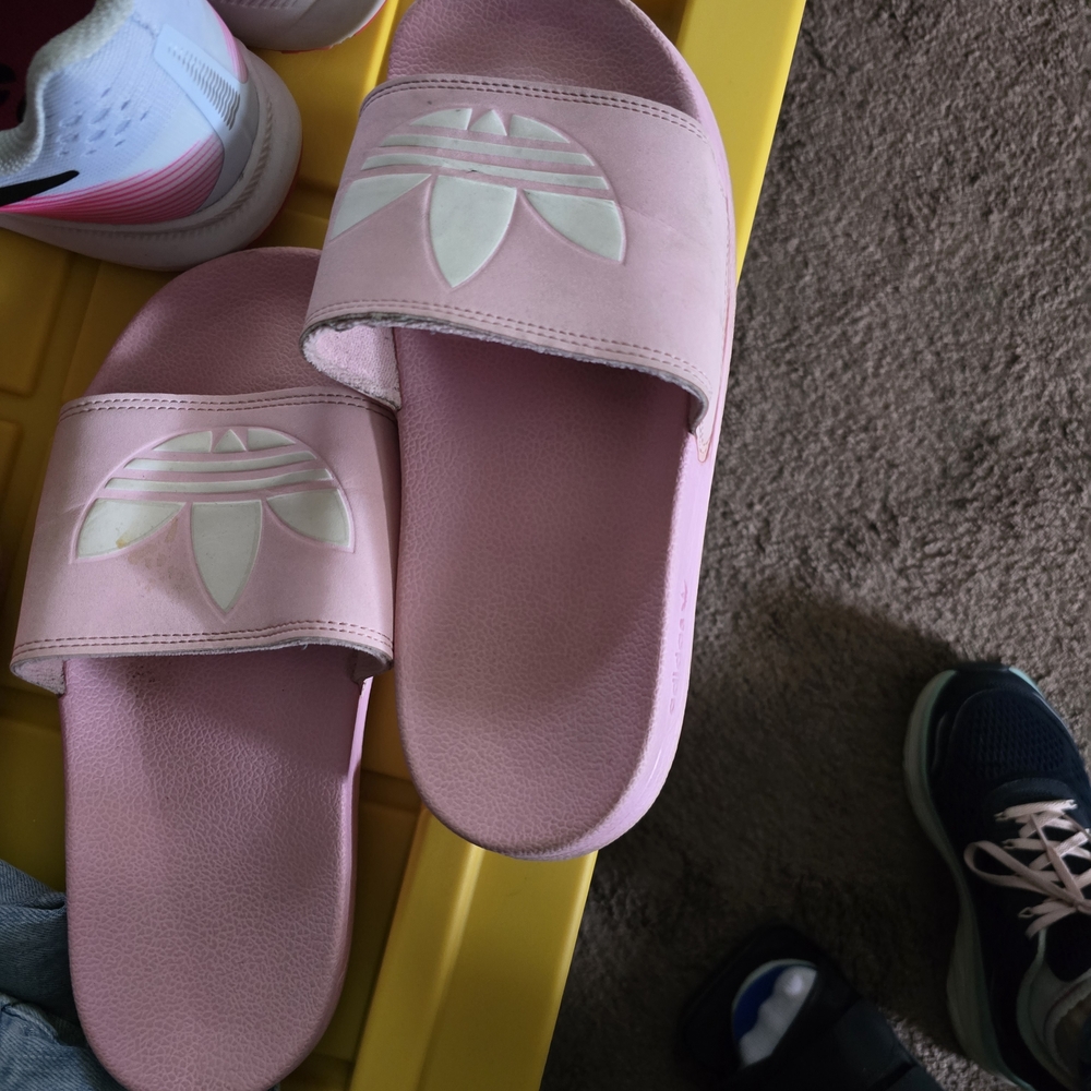 adidas Pink Slide Sandals with White Trefoil Logo
